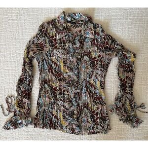 Violet & Claire Crinkle Fringe Multicolor Blouse Women's Size M Button Down
